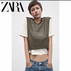 Zara Cable Knit Sweater Beige & Cream Size L NWOT